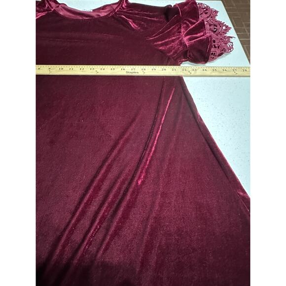 Umgee Velvet Shift Dress Lace Midi Burgundy Sz Small Whimsigoth Vamp Romantic - Picture 8 of 9